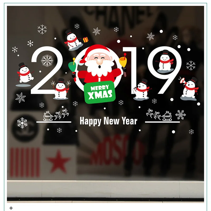 Merry Christmas Decorations for Home New Year Santa Claus flower ball bedroom glass window Removable Wall Stickers Navidad Natal (11)