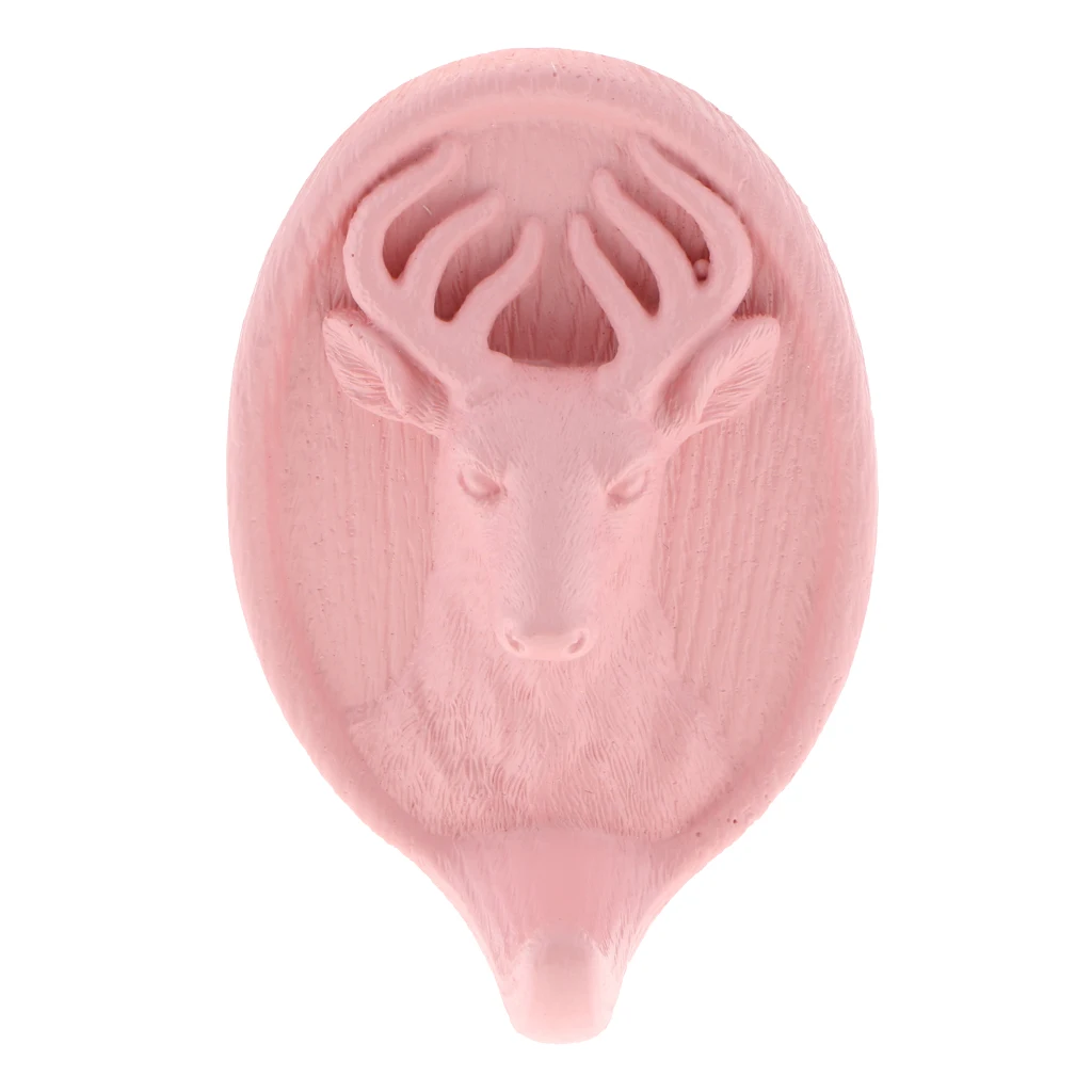 MagiDeal Nordic Self-adhesive 3D Resin Deer Head Wall Mounted Hanger Coat Key Robe Hook Decorative Cloth Bag Holder Pink Blue