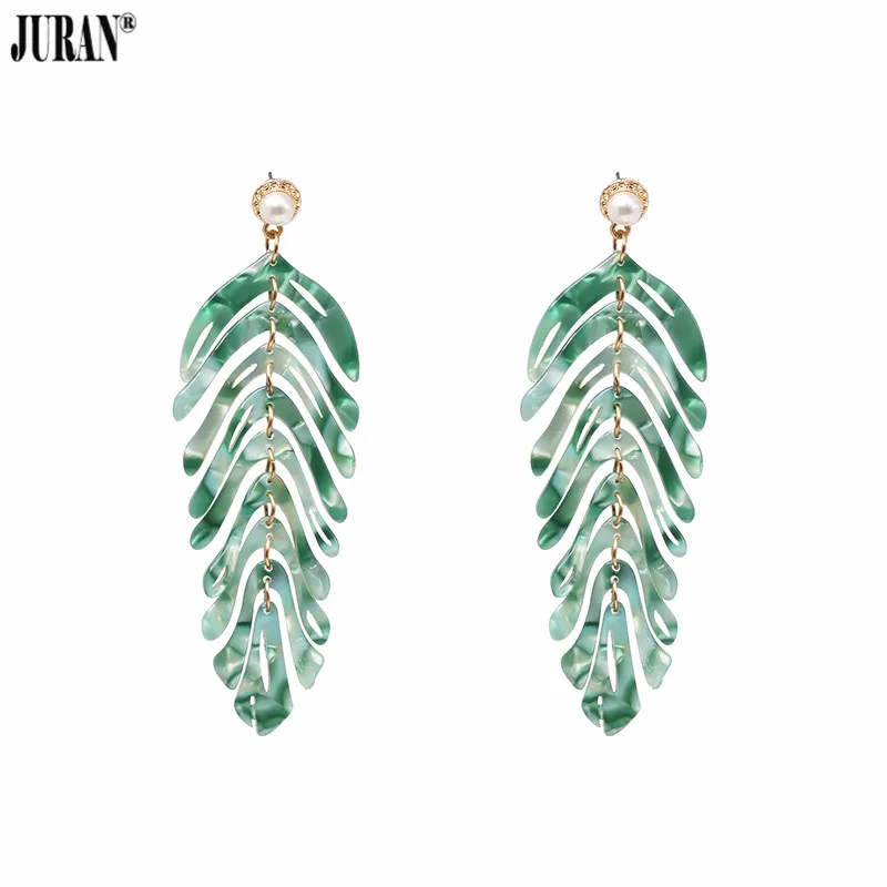 JURAN Bohemian Handmade Leaf Drop Dangle Earrings Women Acrylic Statement Tropical Plant Jewelry Brinco Bijoux Resin Party Gifts | Украшения