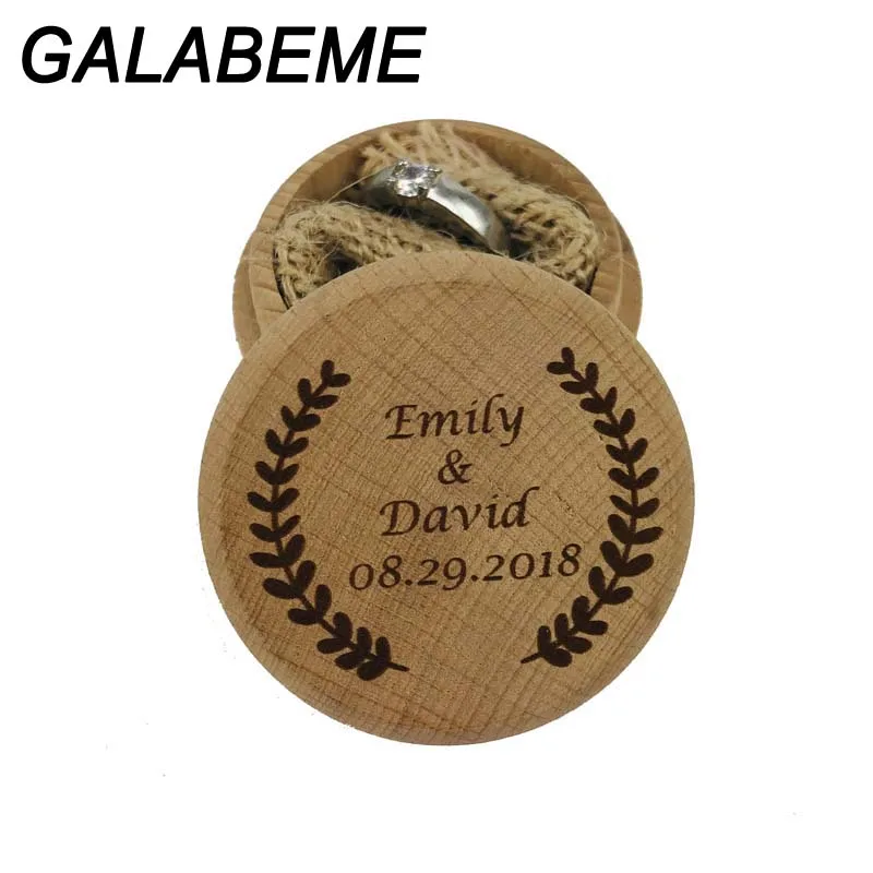

Personalized Names date logo Rustic wooden Wedding Ring box Bearer Engraved Wood Custom Ring Box holder wedding decoration