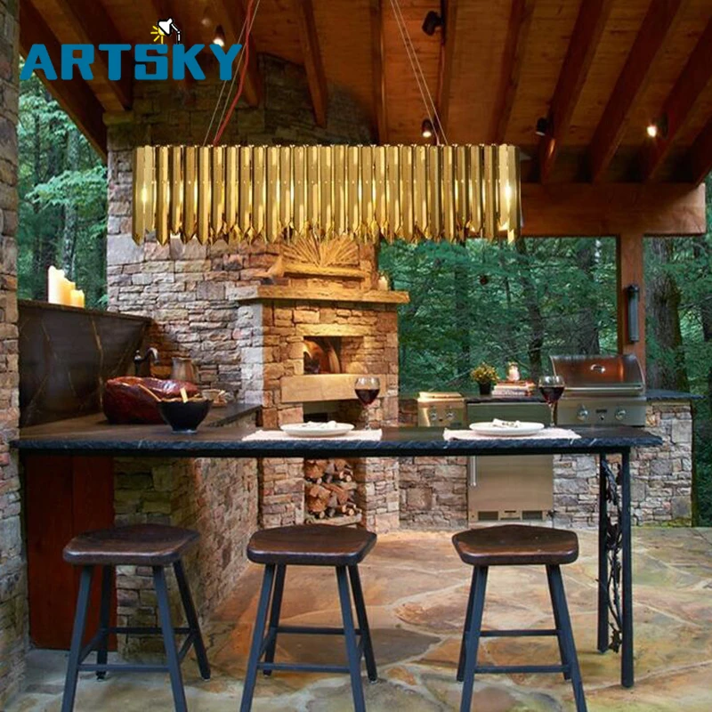 

Iron Material Pendant Light Fixture LED Bulbs Art Design Luminare Hanging Dining Room Modern Gold/Silver Rectangle Lamp