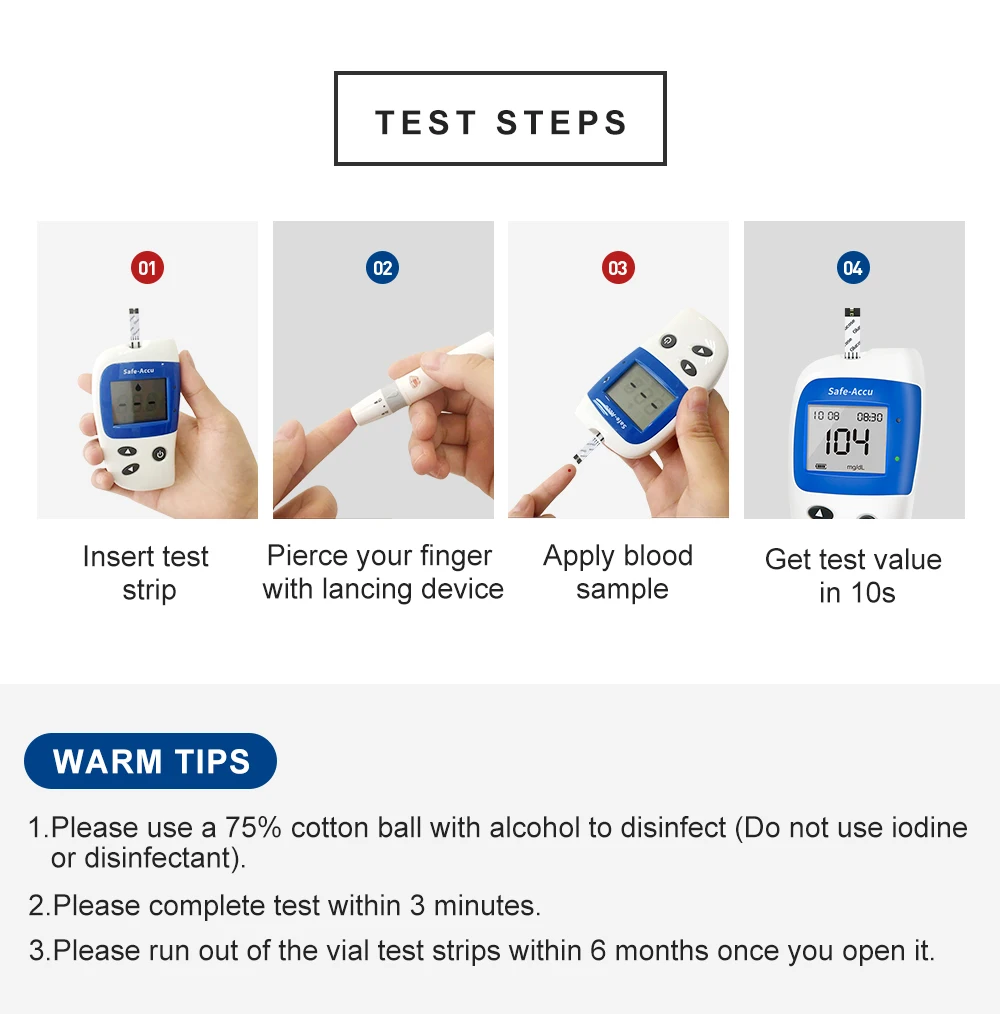 Medidor de Glicose Tiras de Teste Monitor de Açúcar Glucometer com 50 Sinocare Sangue Diabetes Tester Kit Agulhas Lancets Safe-accu2 no 16 diabetes tester kit glucometer com 50 tiras