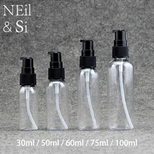 Frasco spray de bomba de plástico, creme cosmético 30ml/50ml/60ml/75ml/100ml frascos de loção shampoo preto/branco, frete grátis