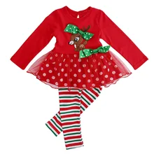 TANGGETU ship kids girls clothes sets autumn Baby Girls Outfit Fawn Print T-shirt Top+Dot Leggings Pants Christmas Set S40