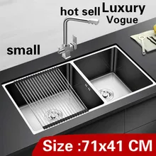 Квартира кухня ручная раковина двойной паз высокое качество сделать блюда 304 нержавеющая сталь Лидер продаж 71x41 см