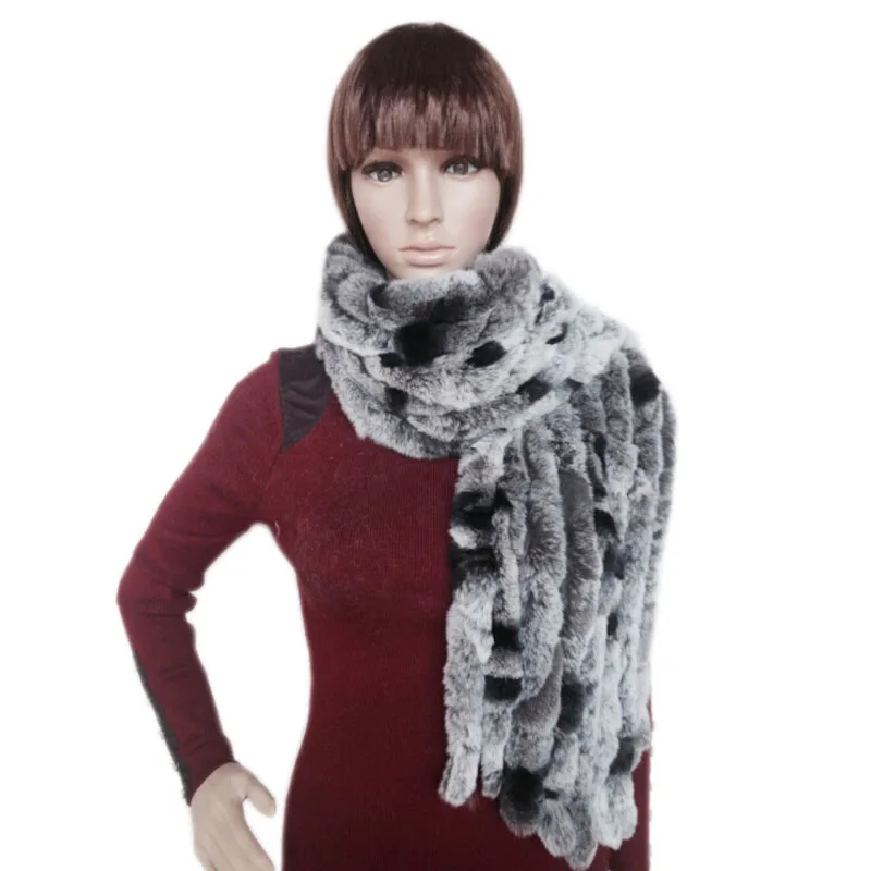 Women Warm Winter Genuine Rabbit Fur Ball Scarf Soft Long Scarves Wrap Shawl