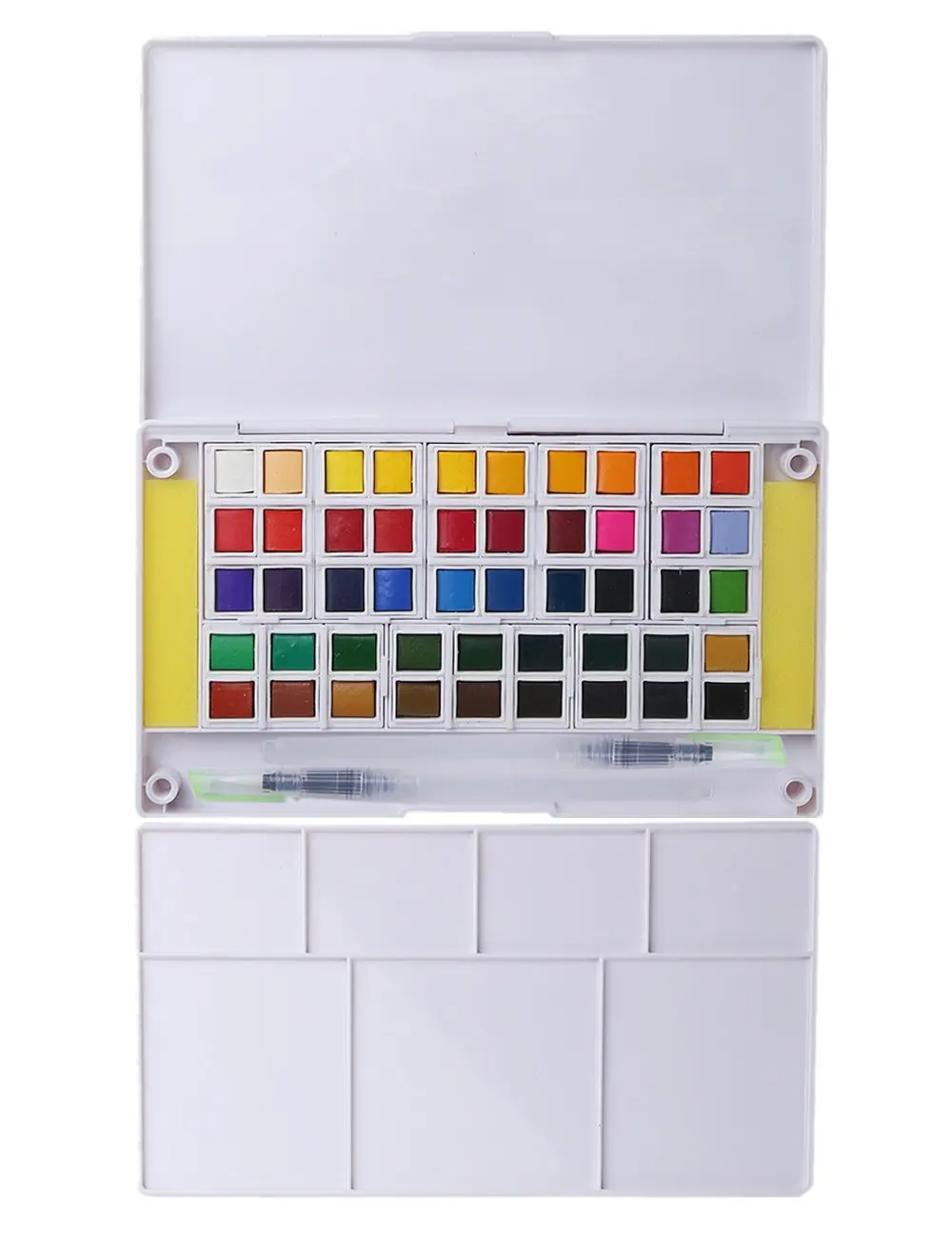 

Travel Watercolour Paints Set 48 Colours Pocket Field Sketch Case with Mixing Palette 2 Water Brush Pens and 2 Sponges Perfect