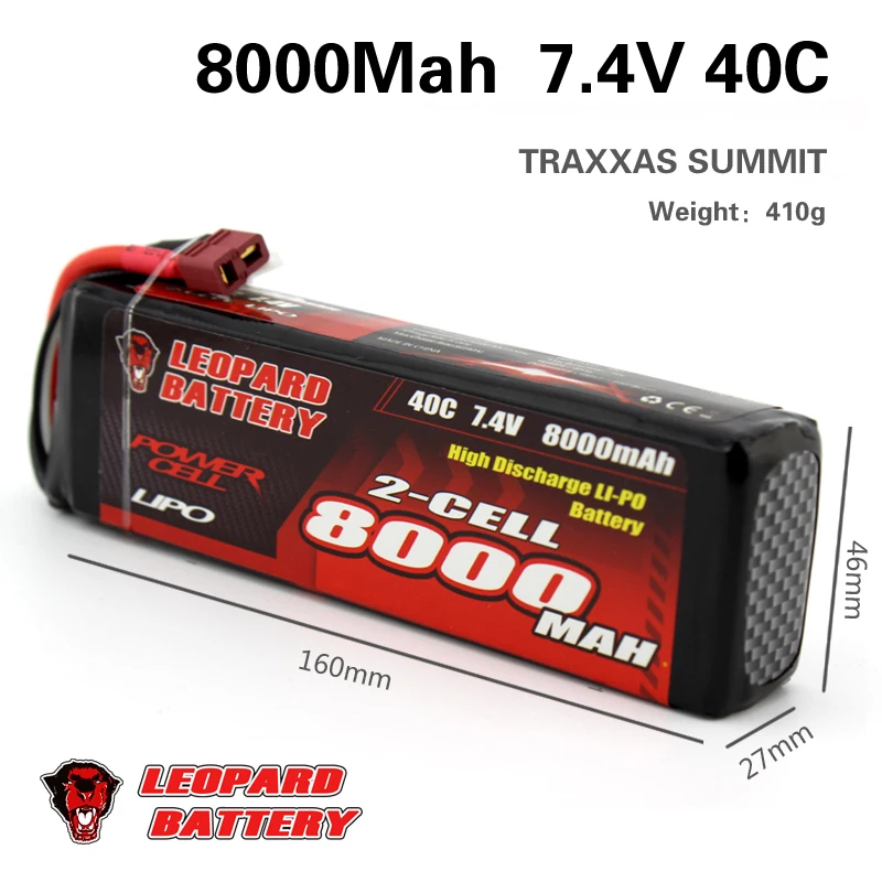 

2PCS LEOPARD Lipo Battery 2S 8000mAh 7.4V Battery Pack 50C Battery for TRAXXAS SUMMIT E-REVO 1/7 UNLIMITED HPI FLUX