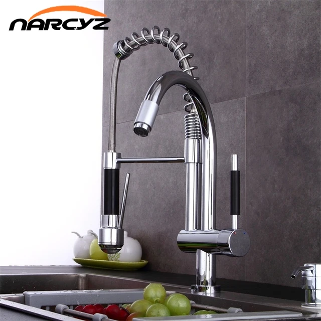 Special Offers New Style Pull Up Down Kitchen Faucet Chrome LED Light Swivel Sink Basin Brass Torneira Cozinha Tap Mixer Faucets XT-102