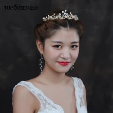 TOPQUEEN HP163 Свадебные украшения для волос невесты с настоящим жемчугом и сплав, бриллиант Диадема из цветов элегантные свадебные Корона аксессуары