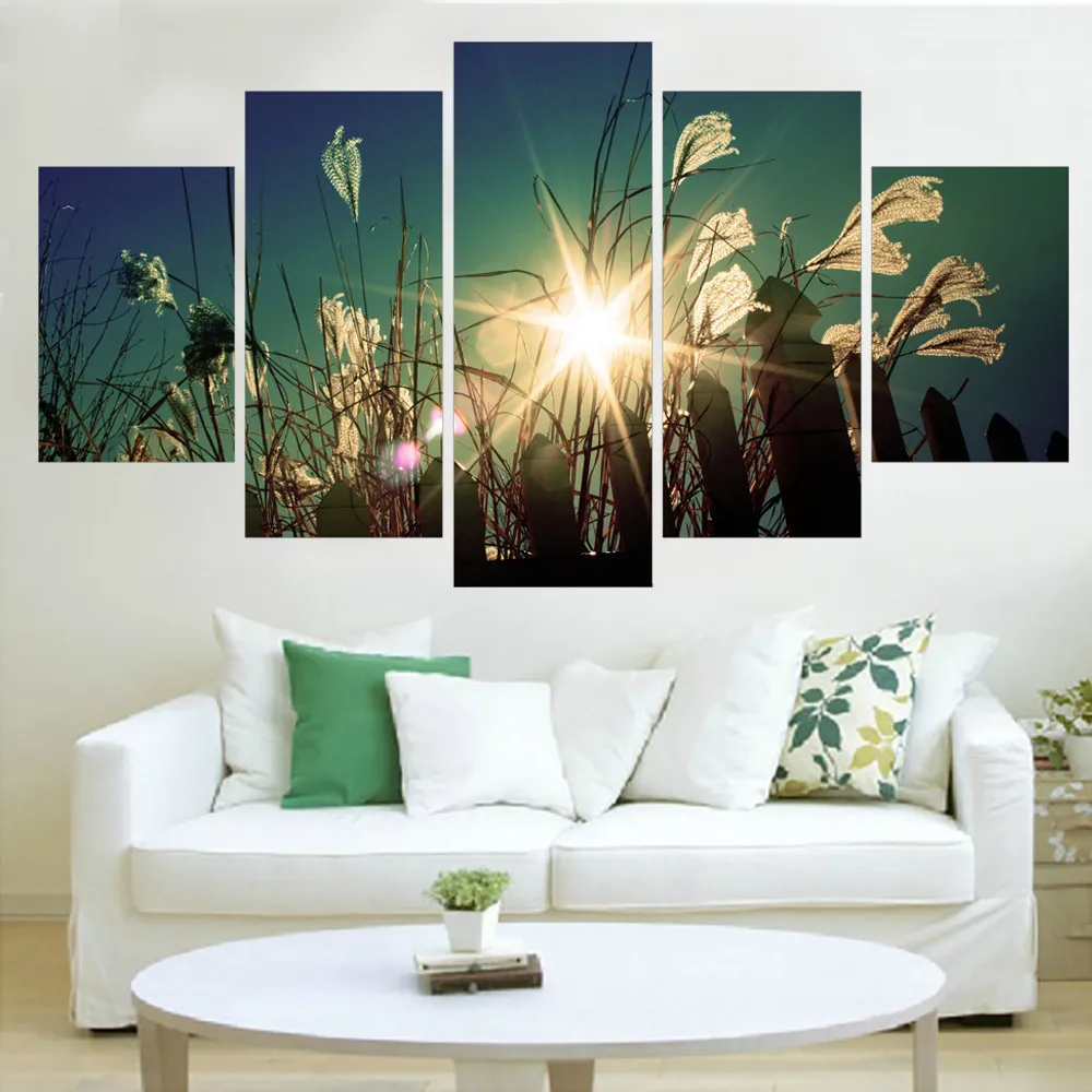 Image Landscape Canvas Pictures Sunset Landscape Oil Picture Plant Wall Sticker Poster Art Print Mordern Modular Home Decoration 5Pcs