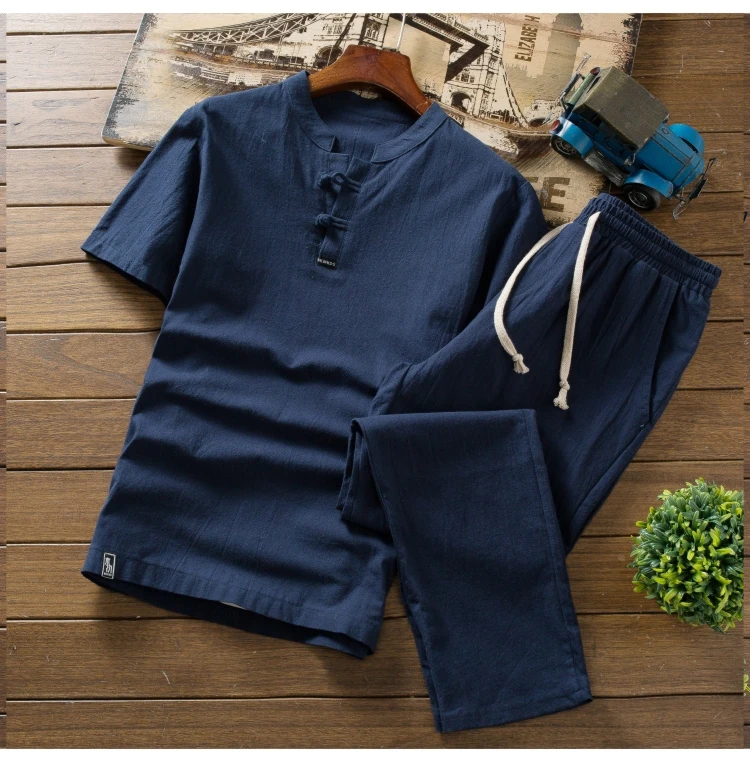 Рубашка+ брюки) стиль, мужская рубашка из хлопка и льна, мужские рубашки высокого качества, повседневные модные рубашки, размер M-5XL