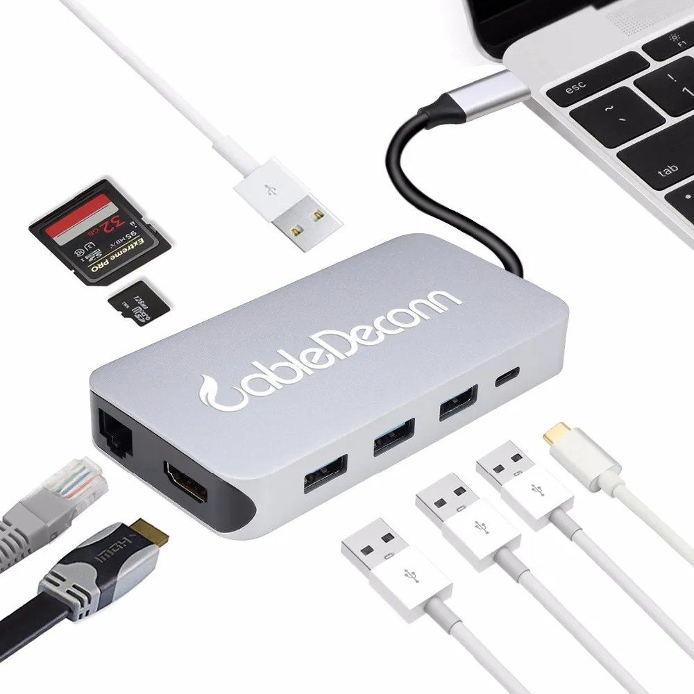 Thunderbolt 3 USB Type c к RJ45 HDMI 4K VGA USB3.0 концентратор TF SD слот C PD женский портативный адаптер