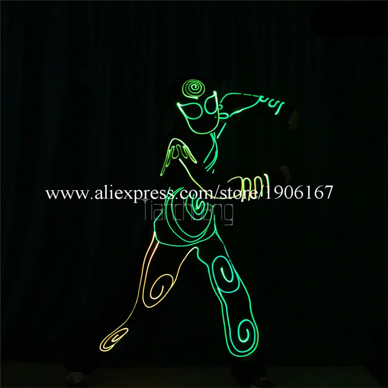 

Full Color LED Light Up Optic Fiber Dance Costumes RGB Led Luminous Glowing Team Performance Clothes Robot Suit Jumpsuits