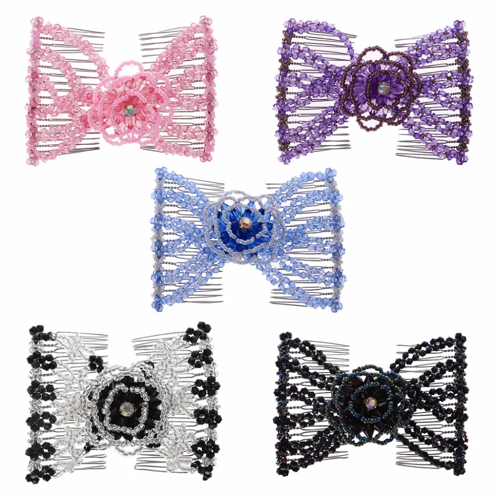 New Hot Magic Beads Elasticity Double Hair Comb Clip Stretchy Combs