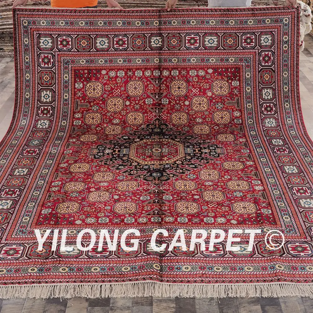 YILONG 8'x10' Chinese handmade all over red silk rug handknotted