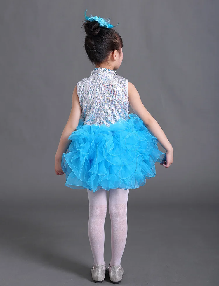 Дети Джаз Блёстки танцевальный костюм современный дефиле костюмы для девочек группы пения этапе выполнения одежда Детская танцевальная одежда