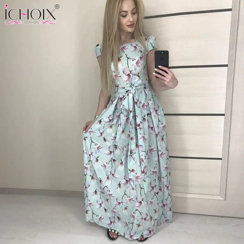 2019 Летнее Длинное платье с цветочным принтом сексуальные макси платья для женщин