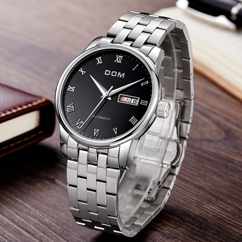 

DOM Automatic Mechanical Skeleton Watch Sport Dial Stainless Steel Band Top Brand Luxury Montre Homme Clock Men Sale M-57