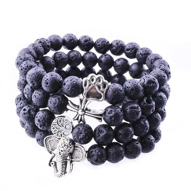

8mm Black Volcanic Lava Stone Tree Of Life Cross Diy Aromatherapy Essential Oil Perfume Diffuser Bracelet for women jewelry