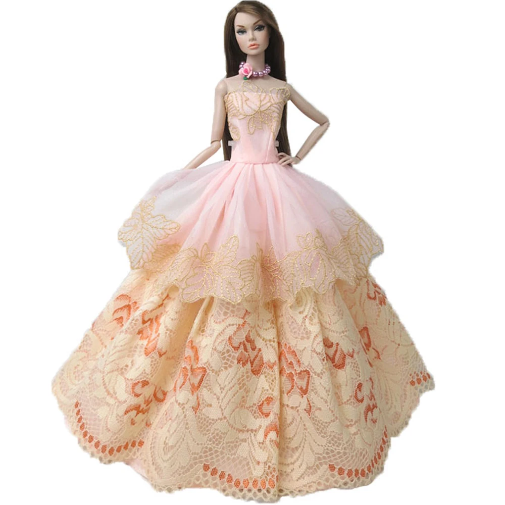 NK One Pcs Doll Princess Wedding Dress Noble Party Gown For Barbie Doll Accessories Handmake Outfit Best Gift For Girl' Doll JJ