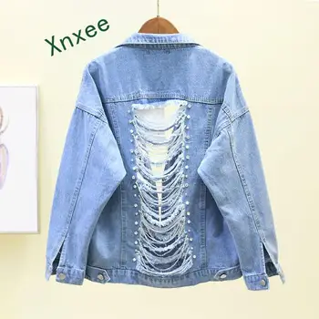 

Xnxee Women Jackets And Coats 2019 Spring Autumn Diamonds Fringed Denim Jacket Beaded Hollow Hole Chic Sequin Jacket