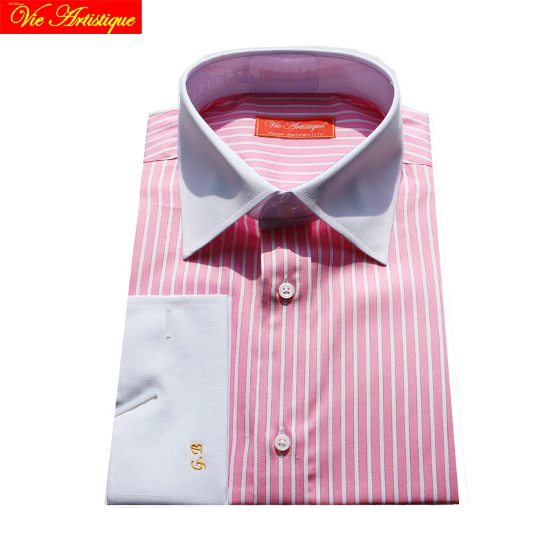 pink and white striped dress shirt