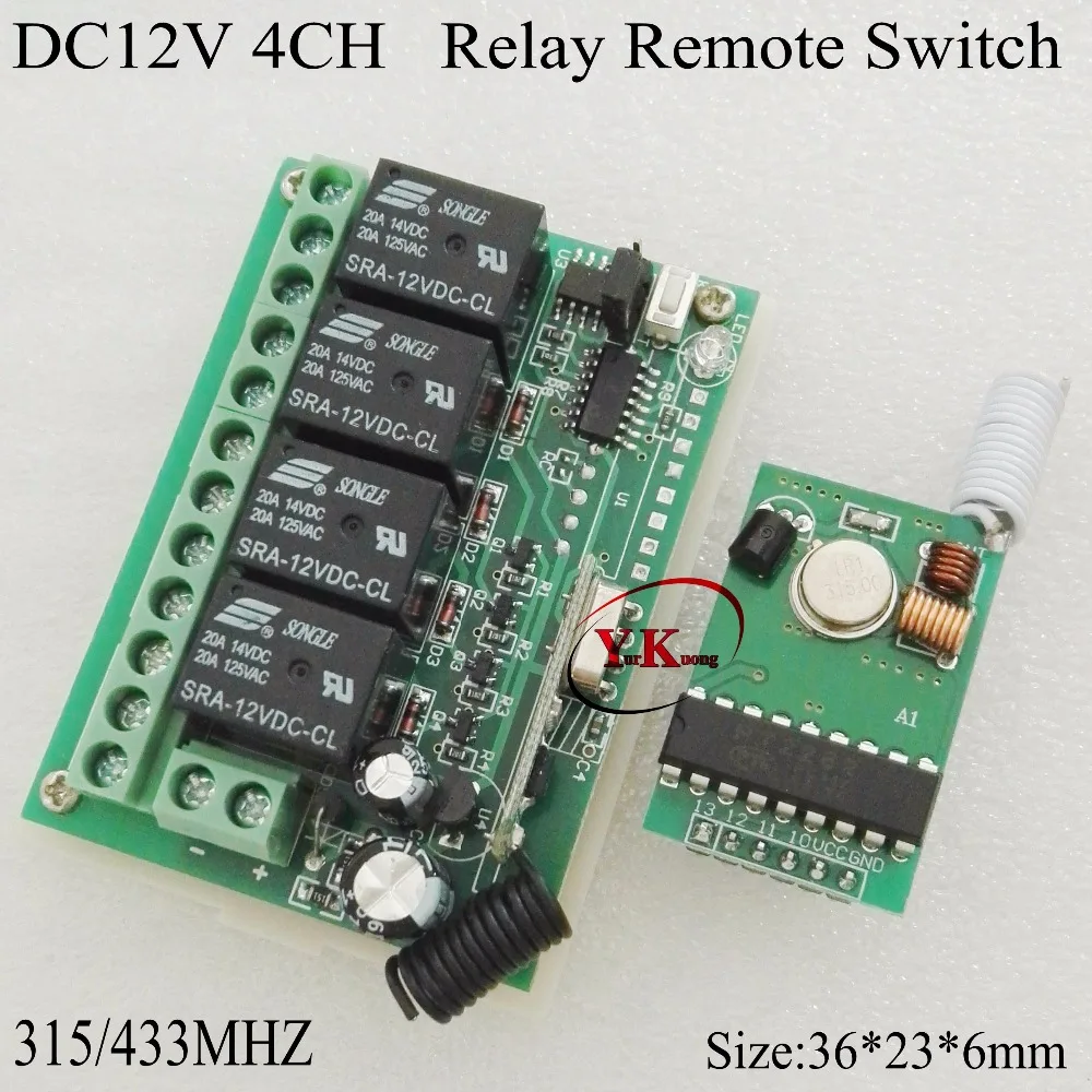

DC12V 4CH Relay Contact Remote Switch Mini 4CH Transmitter PCB Console Remote 315 433 ASK PT2262 4 Button 4.7M superheterodyne