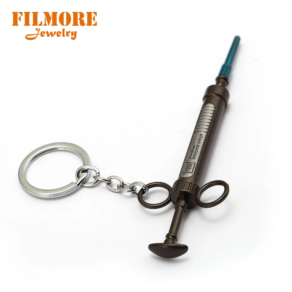 

Game PUBG Boost Item Emergency Syringe Keychain Playerunknown's Battlegrounds Charms Key chain PUBG Logo Keyring Game Fans Gifts