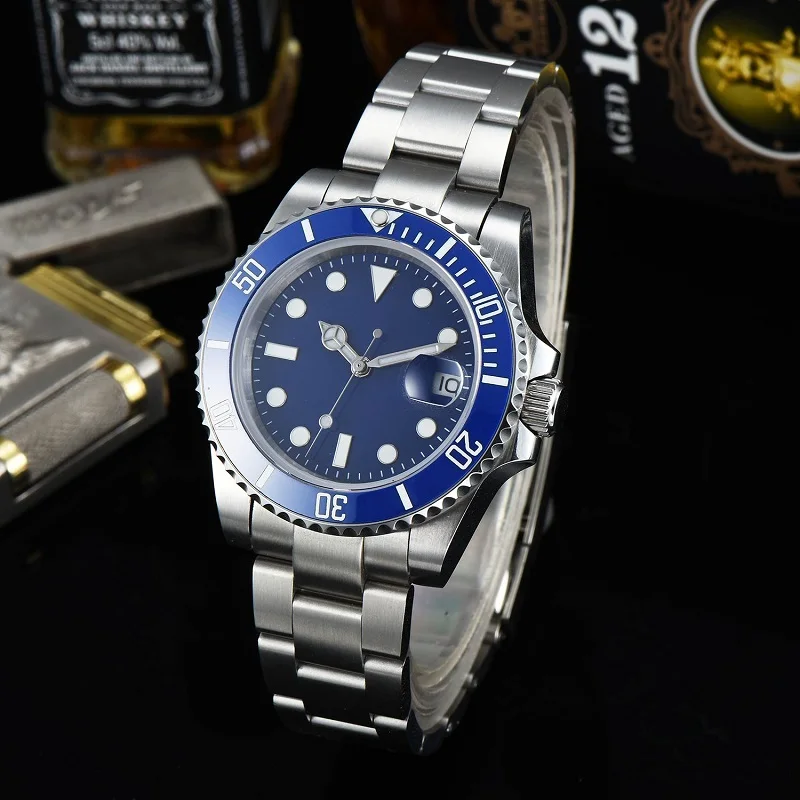 

40 mm Automatic Machinery Men's Watch blue Sterile Dial Sapphire Crystal blue Ceramic Bezel Date Luminous Waterproof Watch