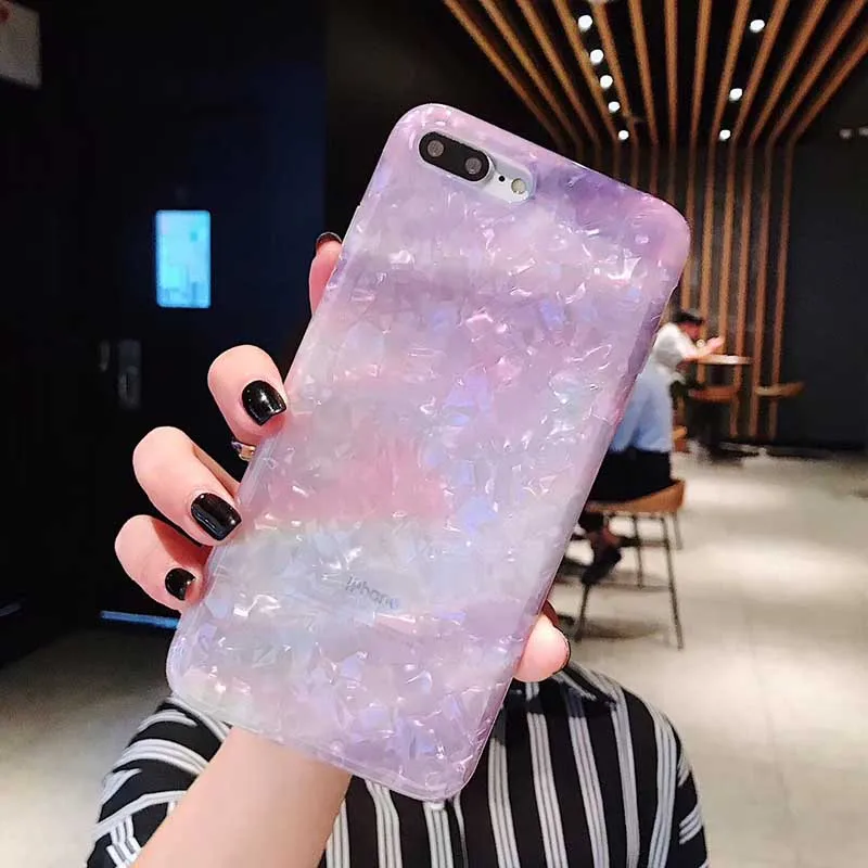 

Glossy TPU Soft Silicone Phone Case For iPhone 7 8 Plus 6 6S Plus Purple Glitter Back Cover For iPhone X XS Max XR Case