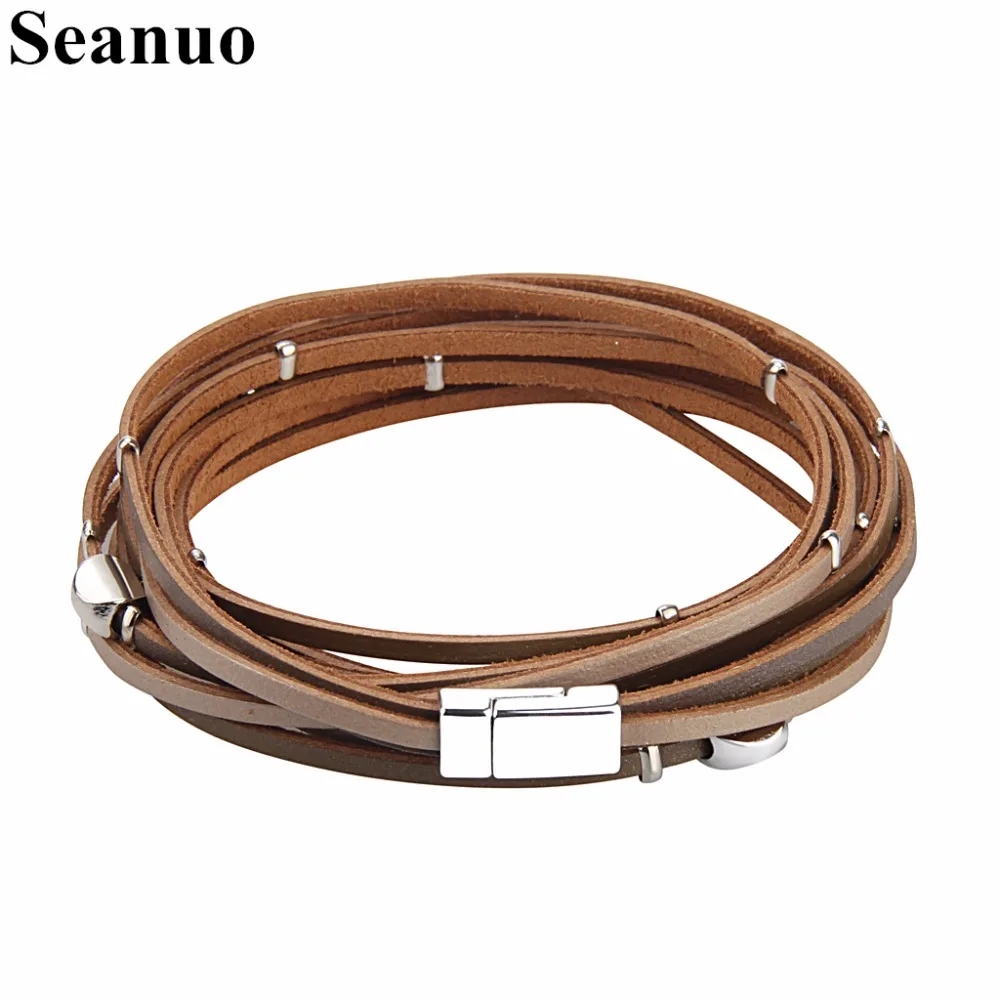Seanuo 93,5 см длинные очаровательные мужские браслеты из натуральной кожи, ювелирные изделия, модные женские браслеты из магнитного сплава