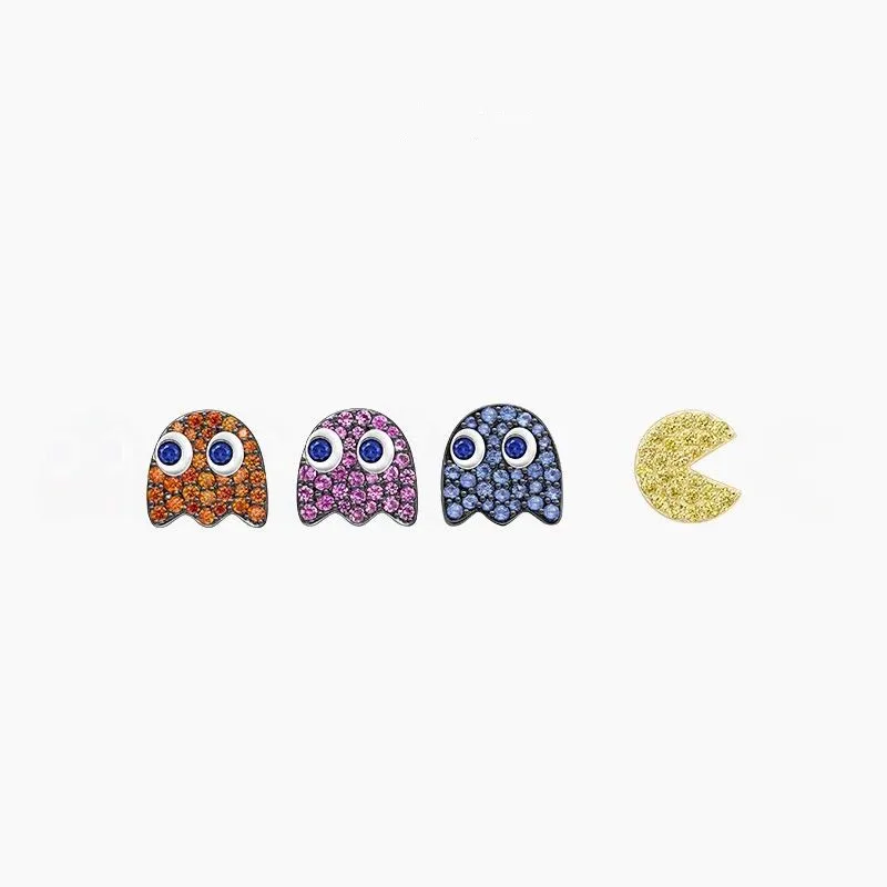 

pac-man HF jewelry for girls 925 Sterling Silver Jewelry 3A Cubic Zirconia Party mini cute pacman stud earrings