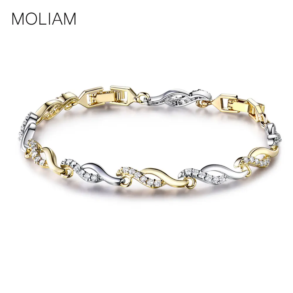 

MOLIAM Bracelets Bangles Famous Brand Jewelry Gold-Color Crystal Zircon Twisted Hand Chain Bracelet 20cm MLL140