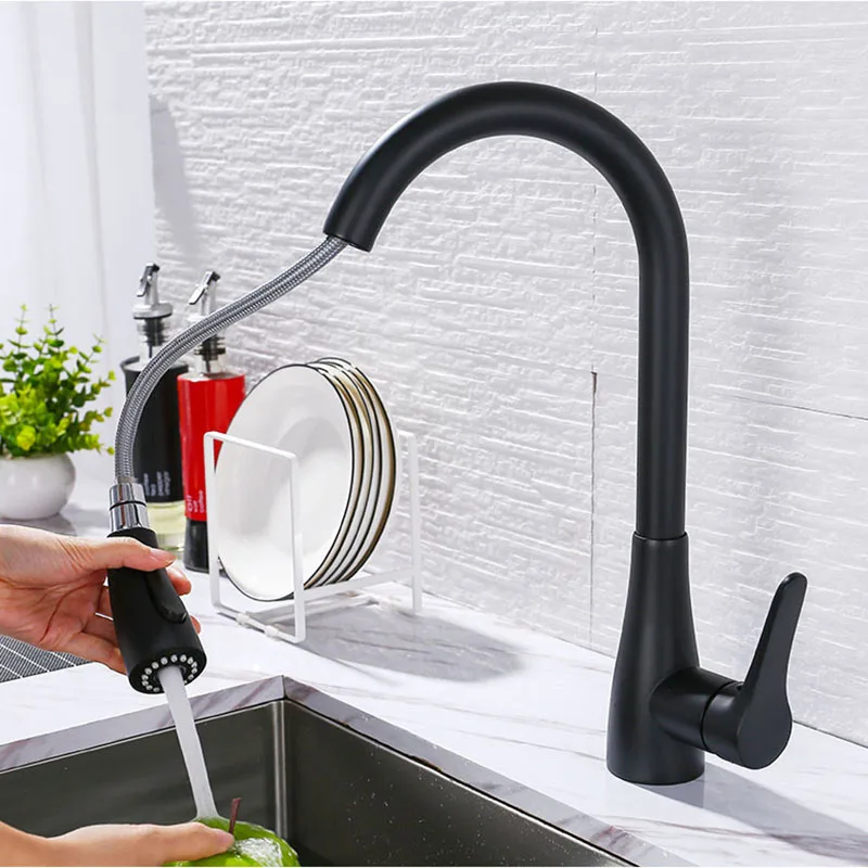 SEKOVA Gold/Rose gold/Chrome/Black Plated Brass Kitchen Faucet Single Handle Deck Mounted Rotation Sink Pull Out Water Mixer Tap