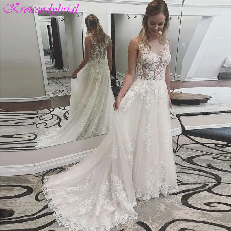 DZW042 Vestidos De Novia Beach Wedding Dresses 2019 Tulle with Appliques A Line Boho Bride Dress Bohemian Robe Mariee | Свадьбы и