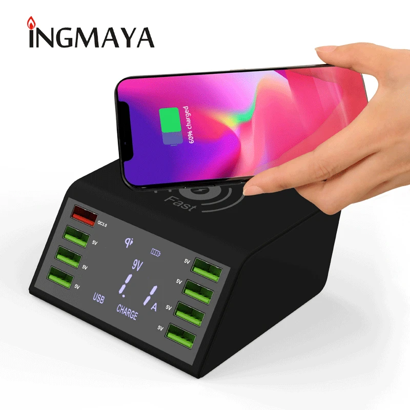 Беспроводное зарядное устройство iNGMAYA Qi для iPhone X 8 XS XR Pixel 3 USB быстрозарядная станция 60 Вт светодиодный