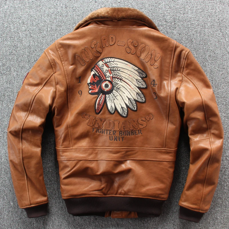Летная куртка из натуральной кожи с меховым воротником, мужская куртка-бомбер из овчины, мотоциклетная куртка из натуральной кожи