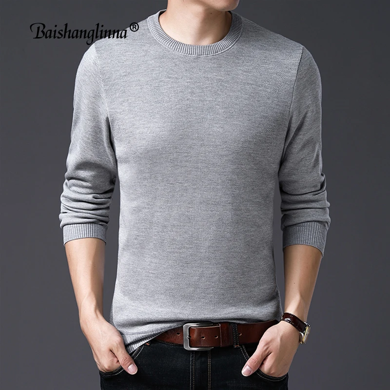 Baishanglinna Wool Sweater Men Long Sleeve Pullovers Winter Thick Warm Man O-Neck sweaters Solid Color Slim Fit Pull Homme 18115