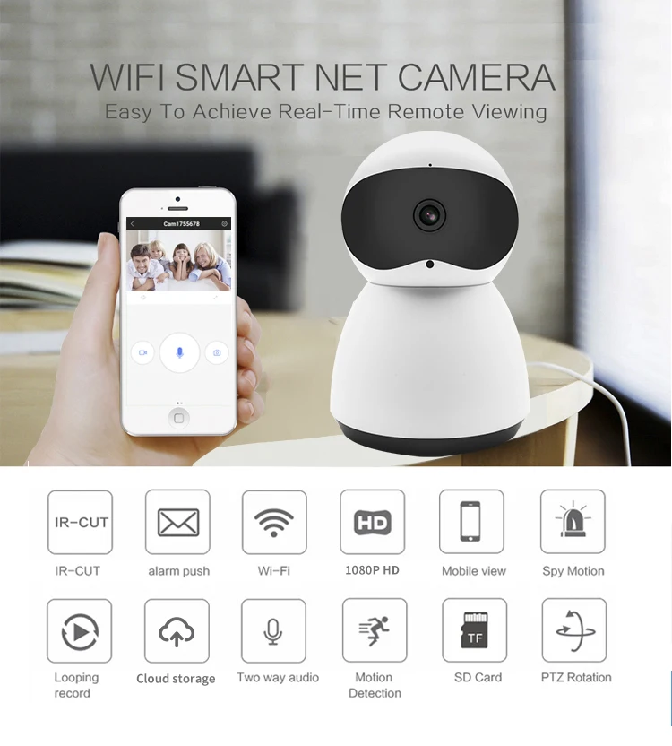 

Home Security Camera, Full HD 1080P WiFi IP Camera with Real-time , Motion Detection & Alert, Optional Cloud Service Available