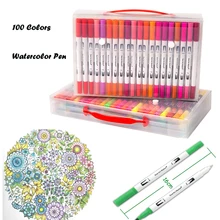 Двойные наконечники, 100 цветов, тонкая кисть, маркер, ручка на основе чернил, акварельная кисть, эскиз, художественный маркер, ручка для манги, рисование, товары для рукоделия