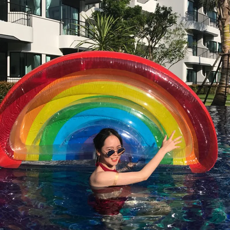 

Summer Swimming Pool Floating Inflatable Rainbow Air Mattress Swimming Ring Circle Island Cool Water Party Toy boia piscina
