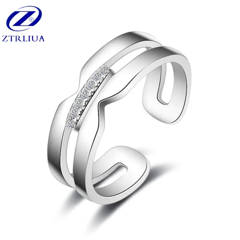 New Arrival High-quality 925 Sterling Silver Jewelry Female Simple Fashion Line Crystal Temperament Opening Rings SR290 | Украшения и