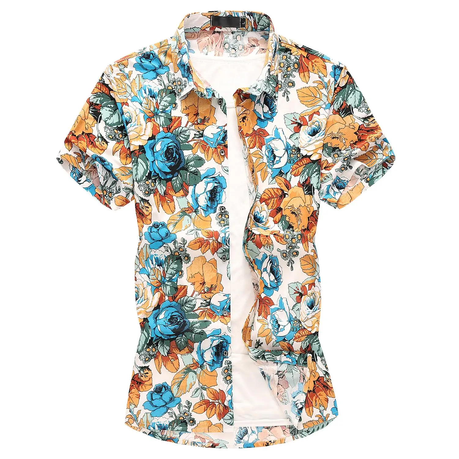 

New model Shirt Flower Casual Blouse Men Camisa Summer Hawaiian Shirt Mens Clothing Floral Plus size M-7XL