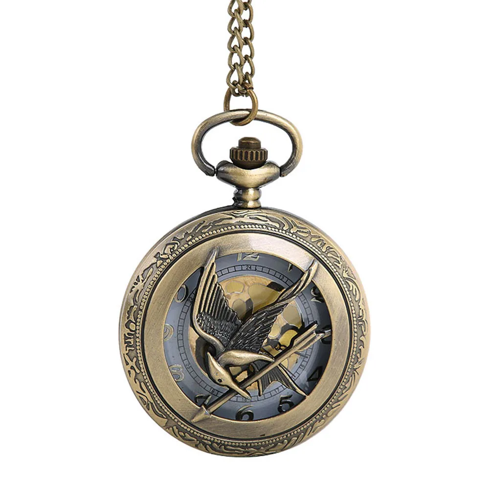 

2019 NEW Bird and Arrow Pocket watch Vintage Gold Dial Clock Watch male Retro Quartz Watch with Necklace Chain relogio#1D