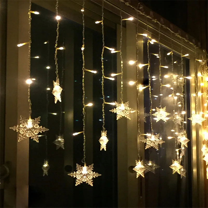 

3.5M 5M Curtain Sting Lights Window Fairy String Light with 8 mode Lamp Christmas Snowflake Holiday Home decoration Lighting