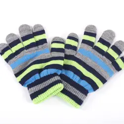 24 пар Зимние теплые детские перчатки дети трикотажные Стретч варежки для мальчиков и девочек полосатые перчатки оптовая продажа