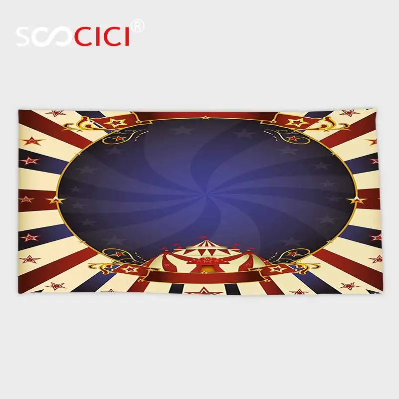 

Custom Microfiber Ultra Soft Bath/hand Towel,Vintage Circus Theme Retro Carnival Tent Ribbon Figures Poster Like Image Navy Blue