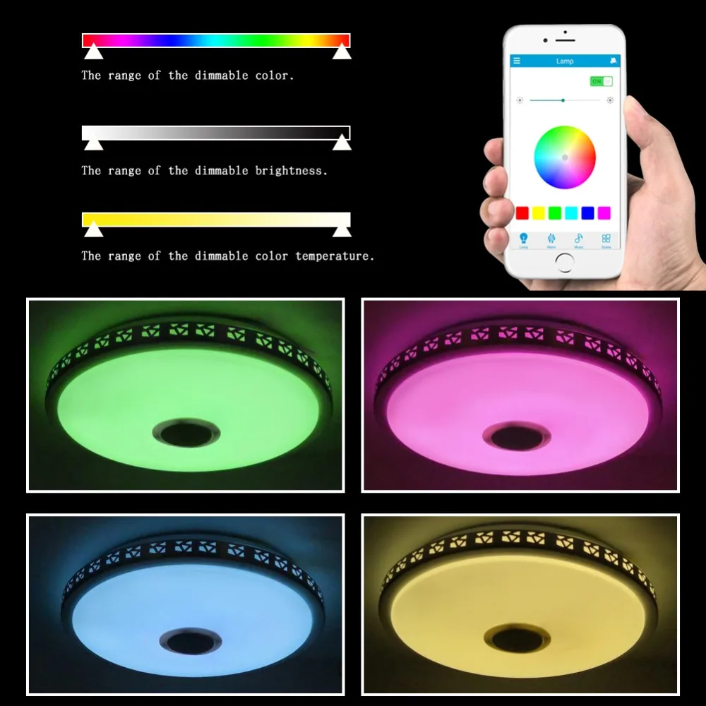Современный bluetooth-динамик потолочный светильник с пультом дистанционного управления RGB светодиодный музыкальный светильник с регулируемой яркостью для гостиной светильник для спальни
