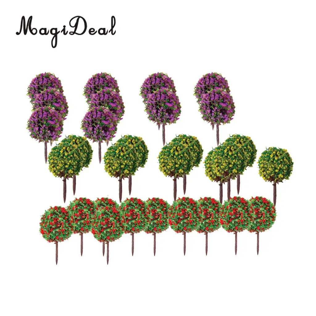 MagiDeal 30Pcs/Lot Mixed 3 Colors Flower Model Train Trees Ball Shaped Scenery Landscape 1/100 Scale for Railway Road Kids Toy